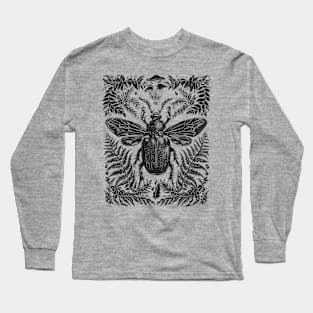 Fern and Beetle Fantasy: Woodcut Whimsy Long Sleeve T-Shirt